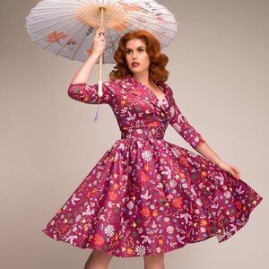 Pinup Girl Clothing Birdie Dress Dapper Day Print